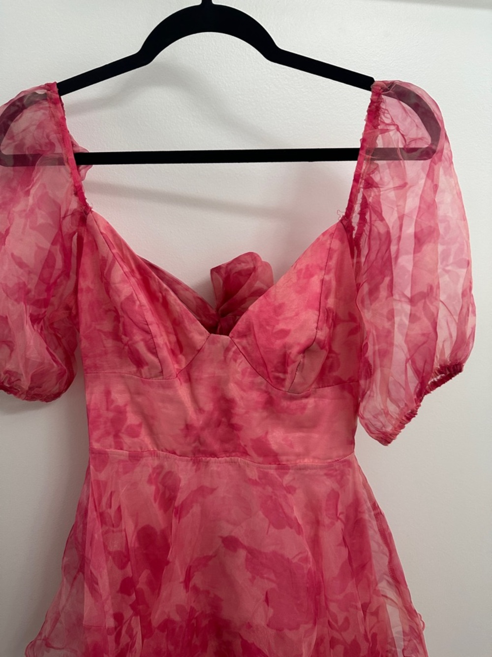 Hello Molly Pink Floral Tiered Maxi with Puff Sleeves - Picture 4 of 11